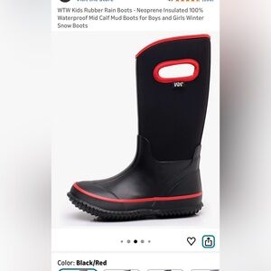 WTW Kids Rubber Rain Boots Neoprene Insulated 100% Waterproof Mid Calf Snow